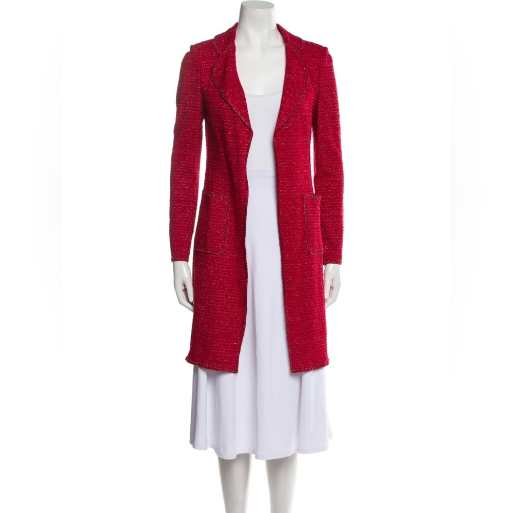 St. John Red Long Knit Blazer Coat